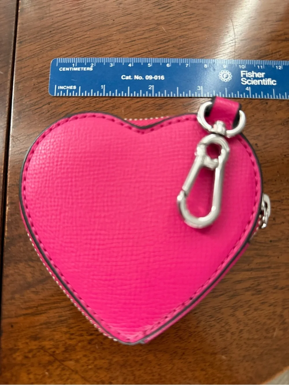 Karl Lagerfeld Hot Pink Heart Key & Card Pouch with Silver Hardware